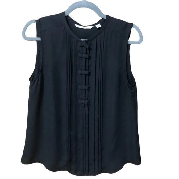SOLD!! LC LAUREN CONRAD | BLACK SLEEVELESS TUXEDO BLOUSE SZ M - Picture 2 of 10